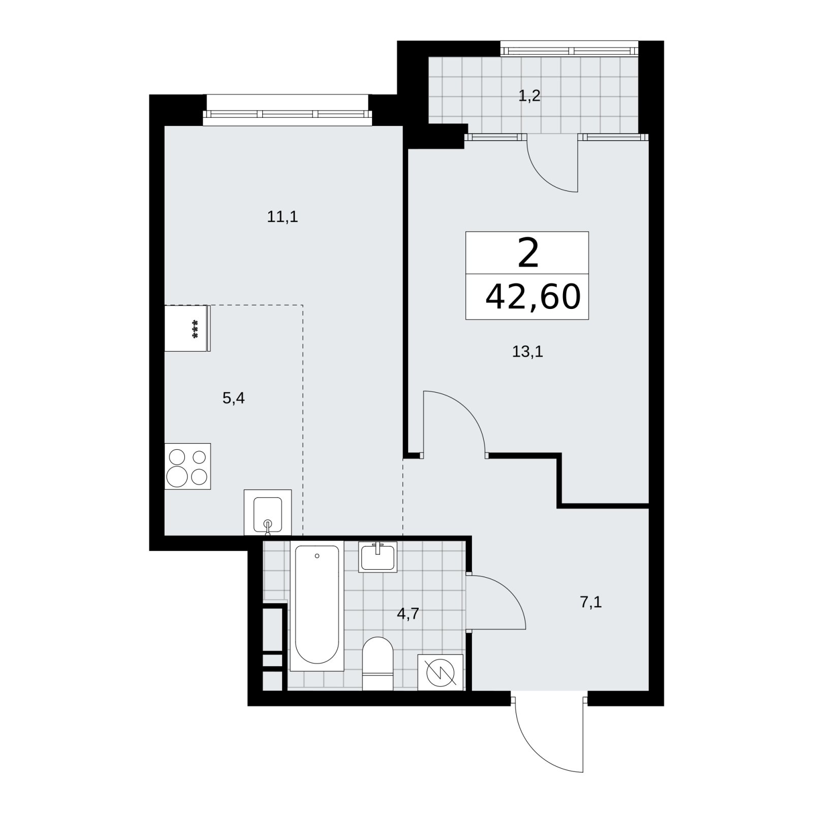 2-комнатная квартира (евро) с частичной отделкой, 42.6 м2, 8 этаж, сдача 1 квартал 2026 г., ЖК Дом на Зорге, корпус 25 - объявление 2221197 - фото №1