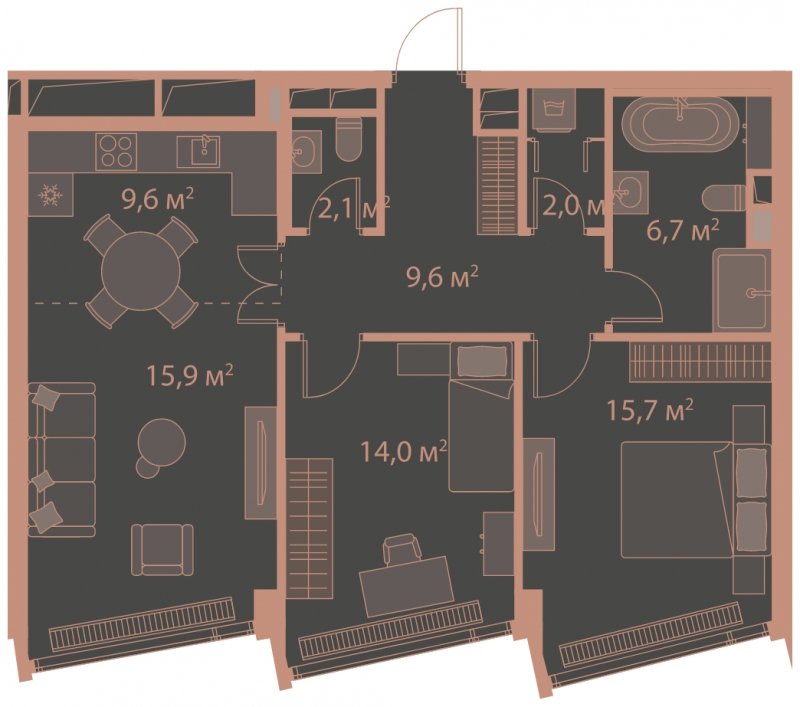 2-комнатная квартира без отделки, 75.6 м2, 20 этаж, сдача 1 квартал 2025 г., ЖК HIGH LIFE, корпус Heart Tower - объявление 1767923 - фото №1
