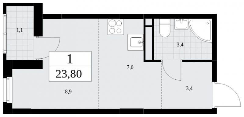 Студия с частичной отделкой, 23.8 м2, 10 этаж, сдача 4 квартал 2024 г., ЖК Скандинавия, корпус 36.1.1 - объявление 1801778 - фото №1