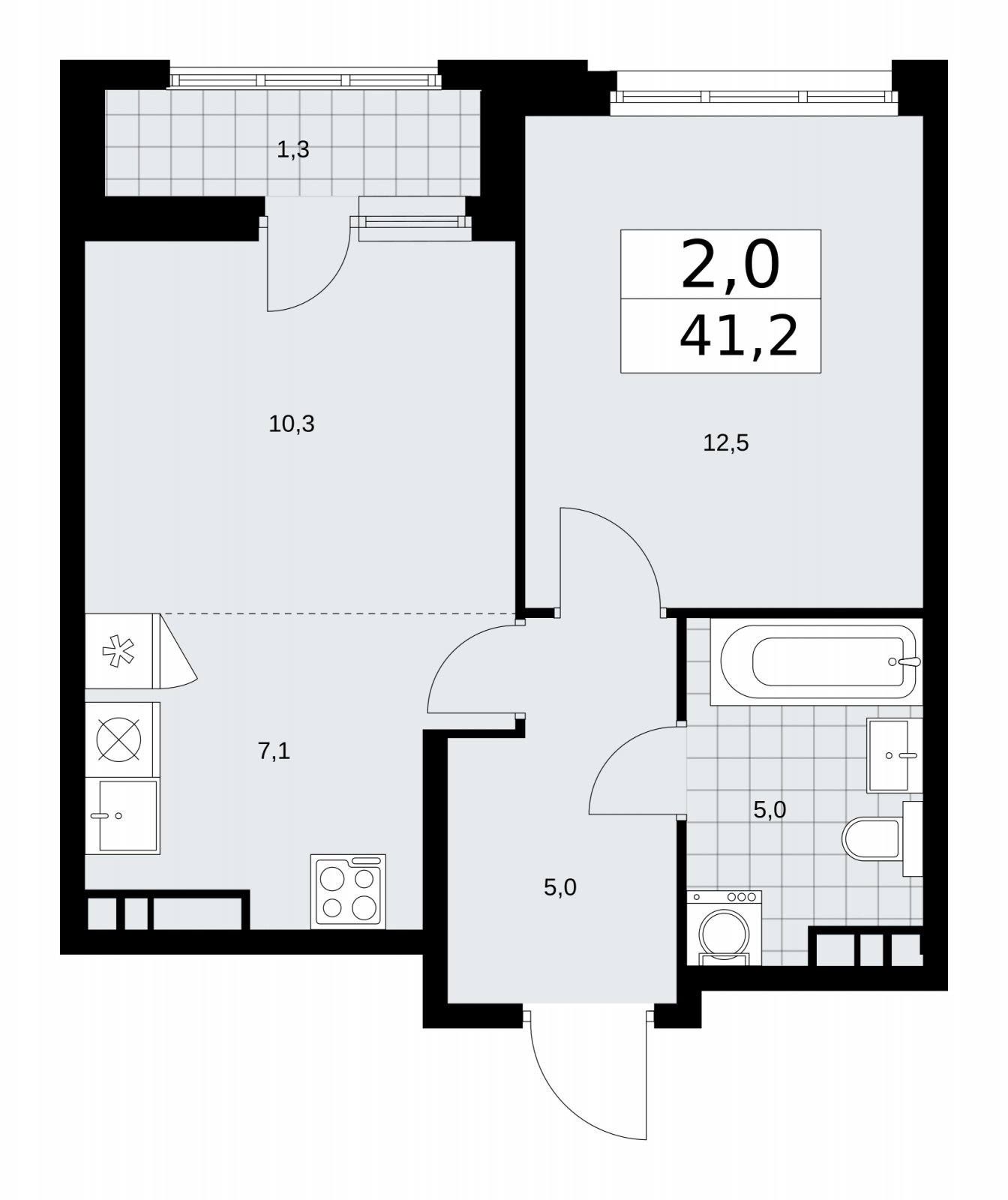 2-комнатная квартира (евро) без отделки, 41.2 м2, 8 этаж, сдача 1 квартал 2026 г., ЖК Дзен-кварталы, корпус 3.2 - объявление 2241324 - фото №1