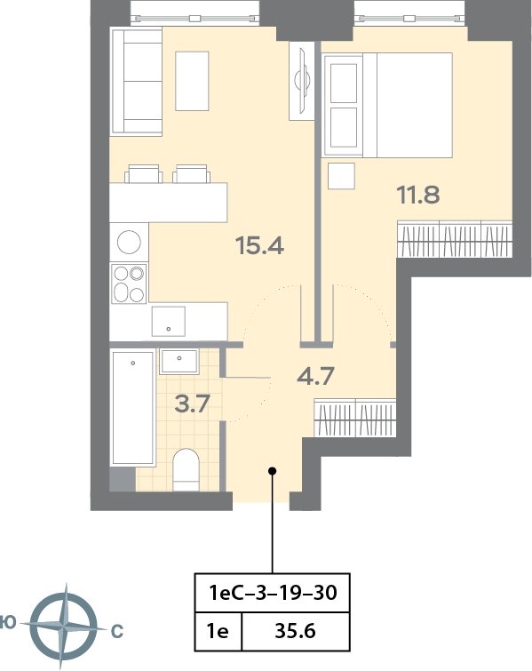 1-комнатная квартира с полной отделкой, 35.7 м2, 29 этаж, сдача 3 квартал 2025 г., ЖК Дмитровское небо, корпус 1 - объявление 2273820 - фото №1