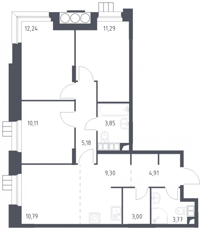 4-комнатные апартаменты с полной отделкой, 74.44 м2, 13 этаж, сдача 1 квартал 2023 г., ЖК Тропарево Парк, корпус 1.1 - объявление 1539281 - фото №1