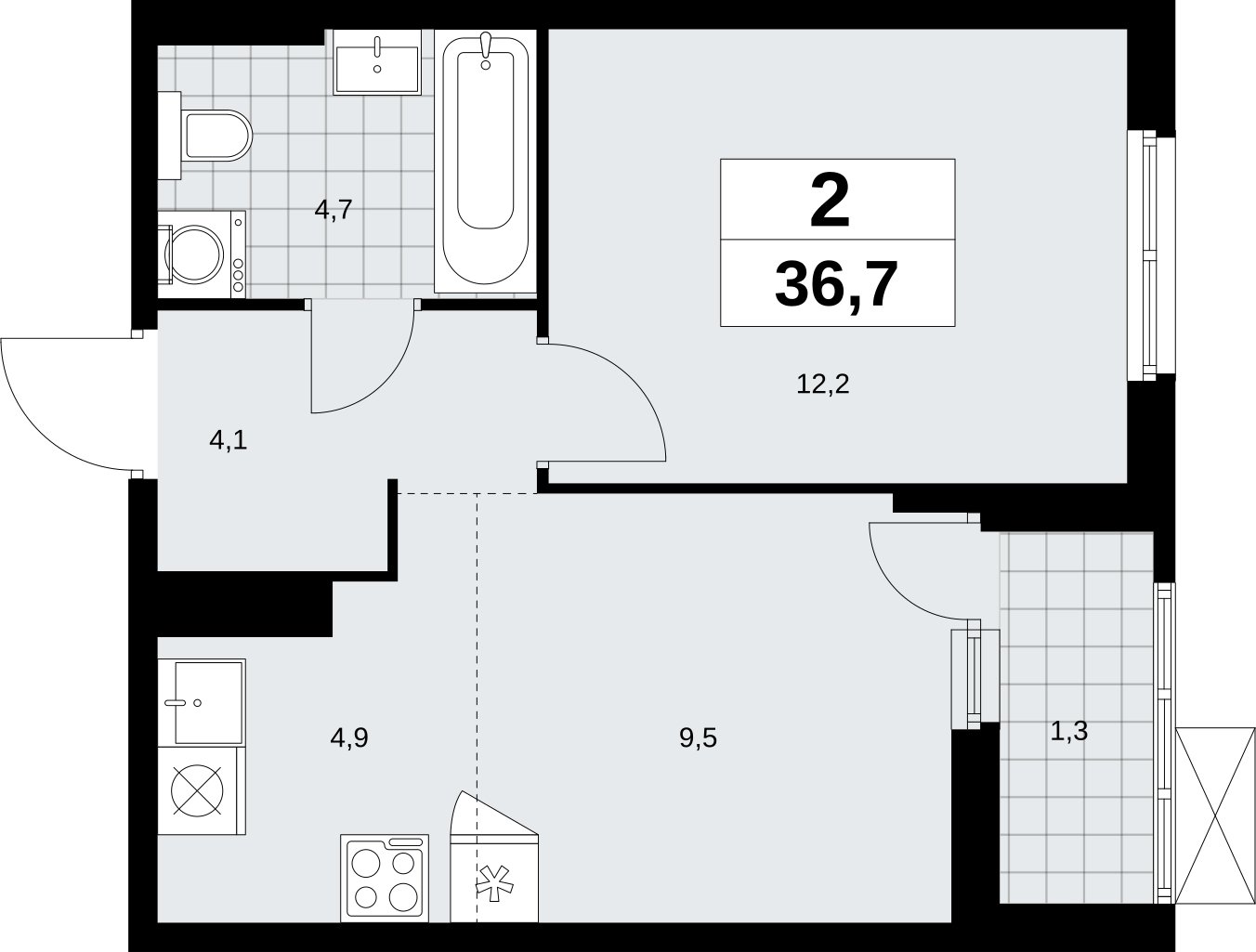 2-комнатная квартира (евро) с полной отделкой, 36.7 м2, 10 этаж, сдача 3 квартал 2026 г., ЖК Дзен-кварталы, корпус 6.1.4 - объявление 2328221 - фото №1