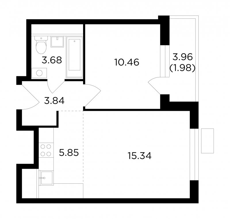 2-комнатная квартира без отделки, 41.15 м2, 6 этаж, сдача 4 квартал 2022 г., ЖК VESNA, корпус 1 - объявление 1755765 - фото №1