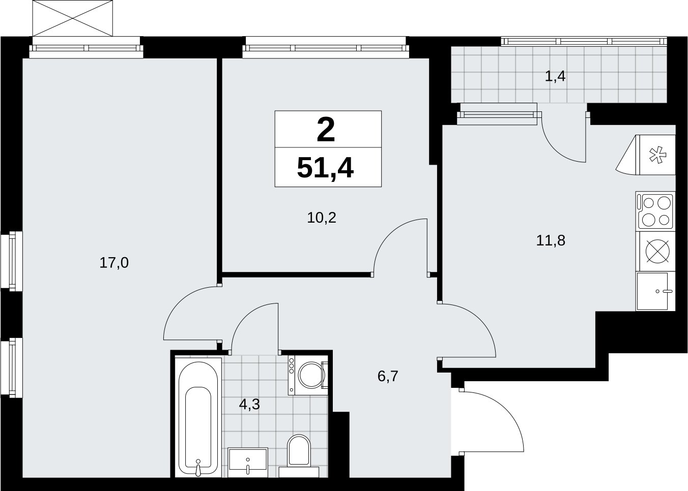 2-комнатная квартира с полной отделкой, 51.4 м2, 12 этаж, сдача 3 квартал 2026 г., ЖК Дзен-кварталы, корпус 6.1.3 - объявление 2327430 - фото №1