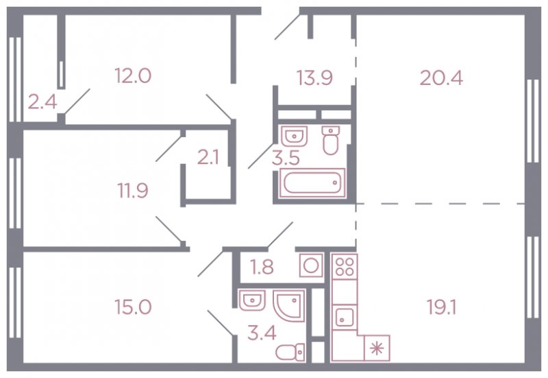4-комнатная квартира без отделки, 104 м2, 6 этаж, дом сдан, ЖК Миниполис Серебрица, корпус 1 - объявление 1585896 - фото №1