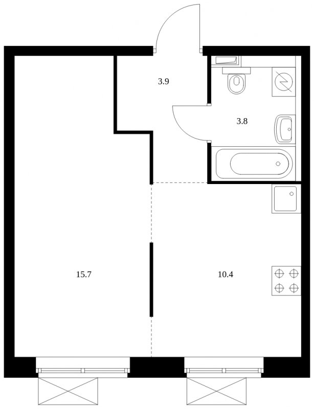 1-комнатная квартира с полной отделкой, 33.8 м2, 4 этаж, сдача 4 квартал 2023 г., ЖК Восточное Бутово, корпус 16 - объявление 1706079 - фото №1