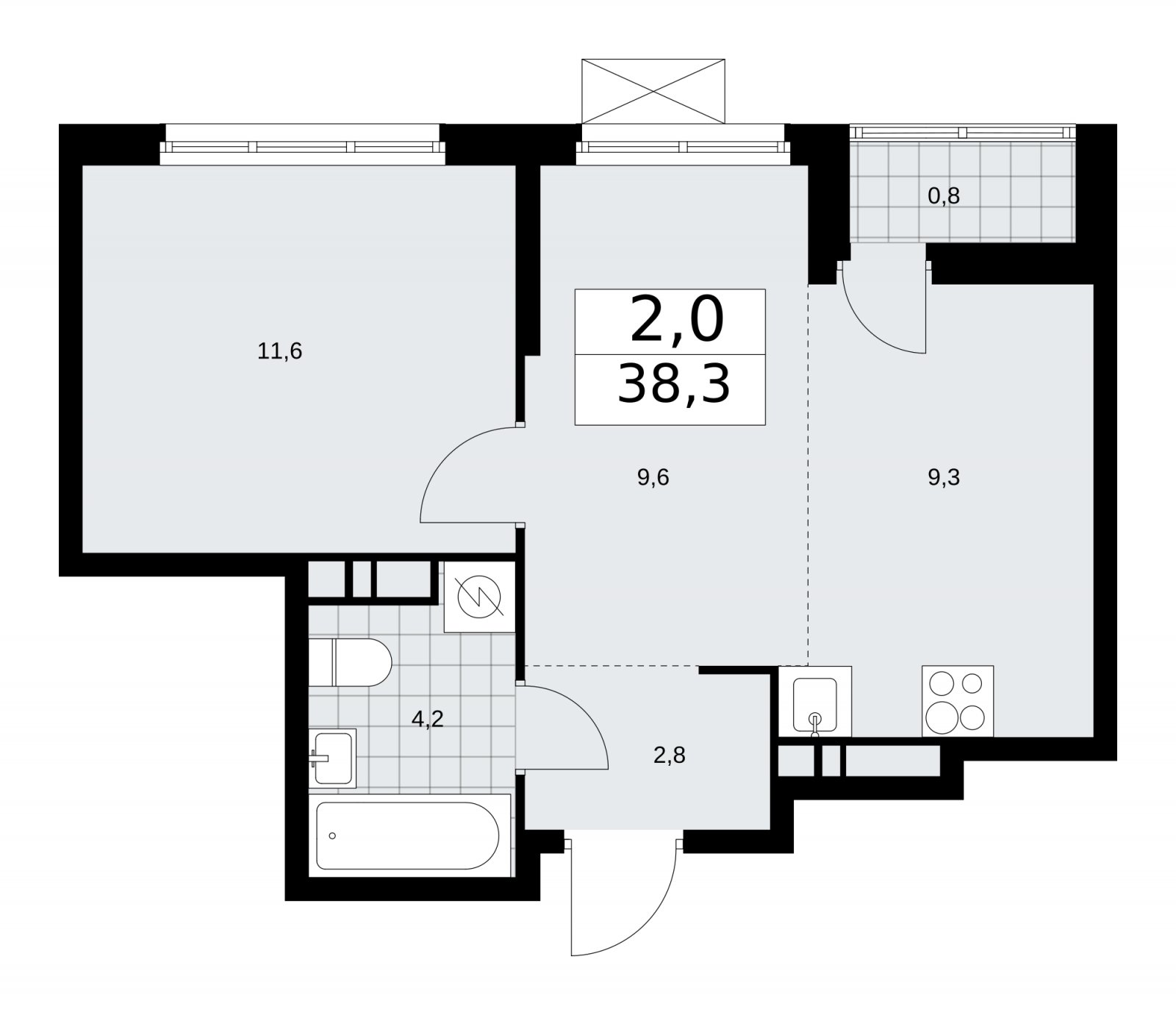 2-комнатная квартира (евро) с частичной отделкой, 38.3 м2, 10 этаж, сдача 1 квартал 2026 г., ЖК Скандинавия, корпус 37.1.2 - объявление 2216409 - фото №1