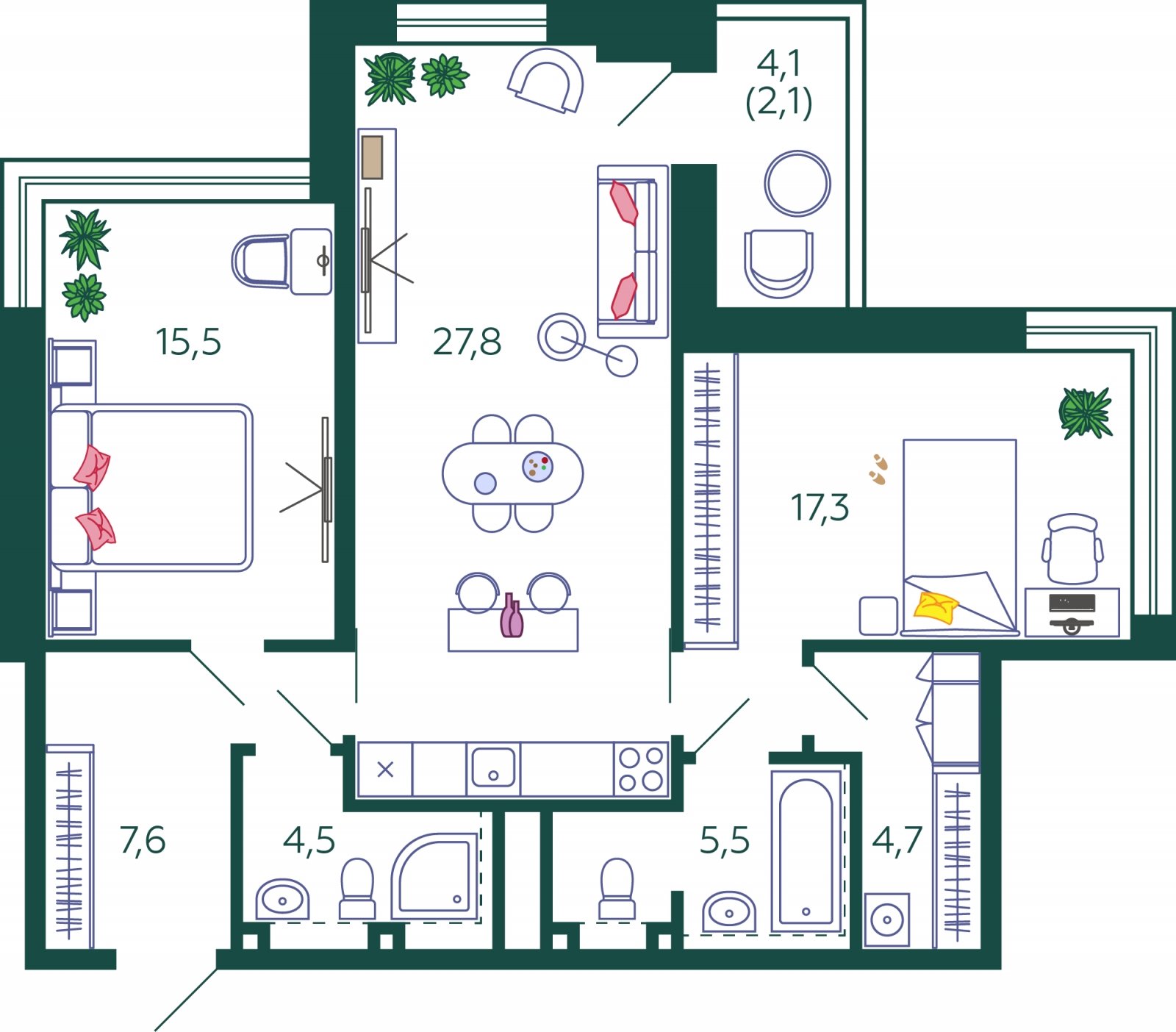 2-комнатная квартира без отделки, 85 м2, 14 этаж, сдача 1 квартал 2024 г., ЖК SHAGAL, корпус 1.5 - объявление 1981763 - фото №1