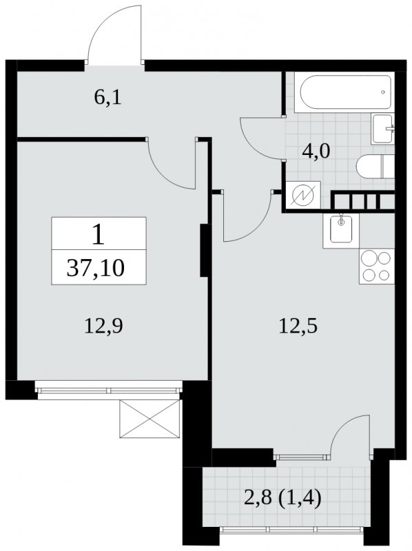 1-комнатная квартира без отделки, 37.1 м2, 4 этаж, сдача 4 квартал 2024 г., ЖК Скандинавия, корпус 2.27.2 - объявление 1840336 - фото №1
