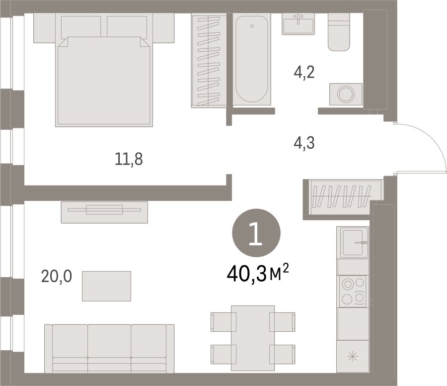 1-комнатная квартира с частичной отделкой, 40.3 м2, 5 этаж, сдача 1 квартал 2025 г., ЖК Первый квартал, корпус 5 - объявление 2310650 - фото №1