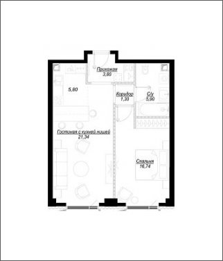1-комнатная квартира с частичной отделкой, 54.9 м2, 20 этаж, сдача 1 квартал 2023 г., ЖК Hide, корпус WestDale - объявление 1932882 - фото №1