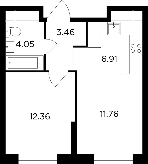 2-комнатная квартира без отделки, 38.54 м2, 29 этаж, дом сдан, ЖК КутузовGRAD 2, корпус 5 - объявление 2259481 - фото №1