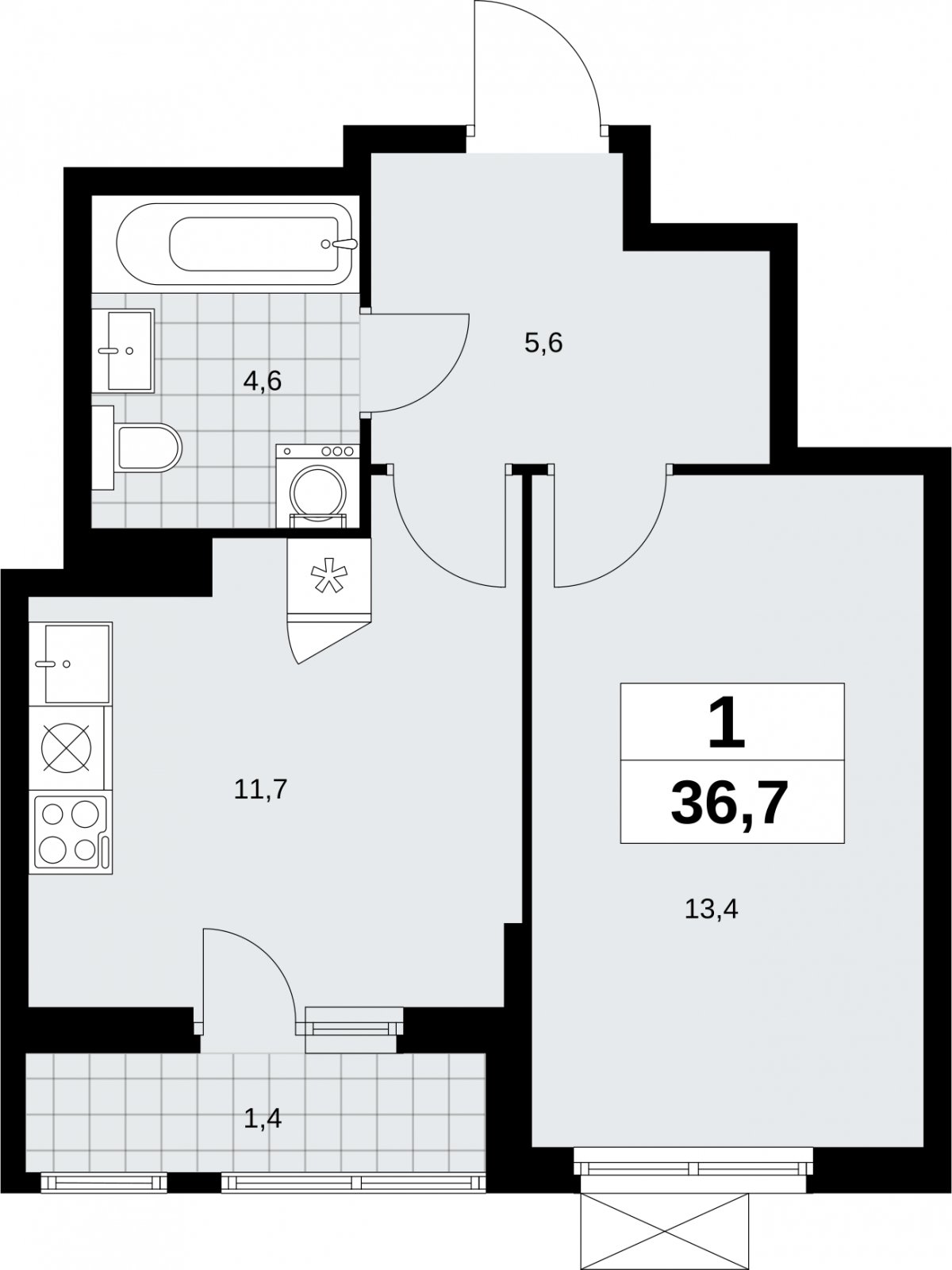 1-комнатная квартира с полной отделкой, 36.7 м2, 3 этаж, сдача 3 квартал 2026 г., ЖК Дзен-кварталы, корпус 6.1.3 - объявление 2327448 - фото №1
