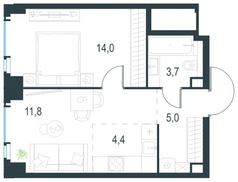 2-комнатная квартира без отделки, 38.9 м2, 37 этаж, сдача 2 квартал 2025 г., ЖК Level Мичуринский, корпус 1 - объявление 1775307 - фото №1