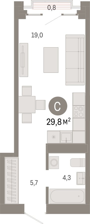 Студия с частичной отделкой, 29.8 м2, 31 этаж, сдача 3 квартал 2026 г., ЖК Квартал Метроном, корпус 1 - объявление 2300776 - фото №1
