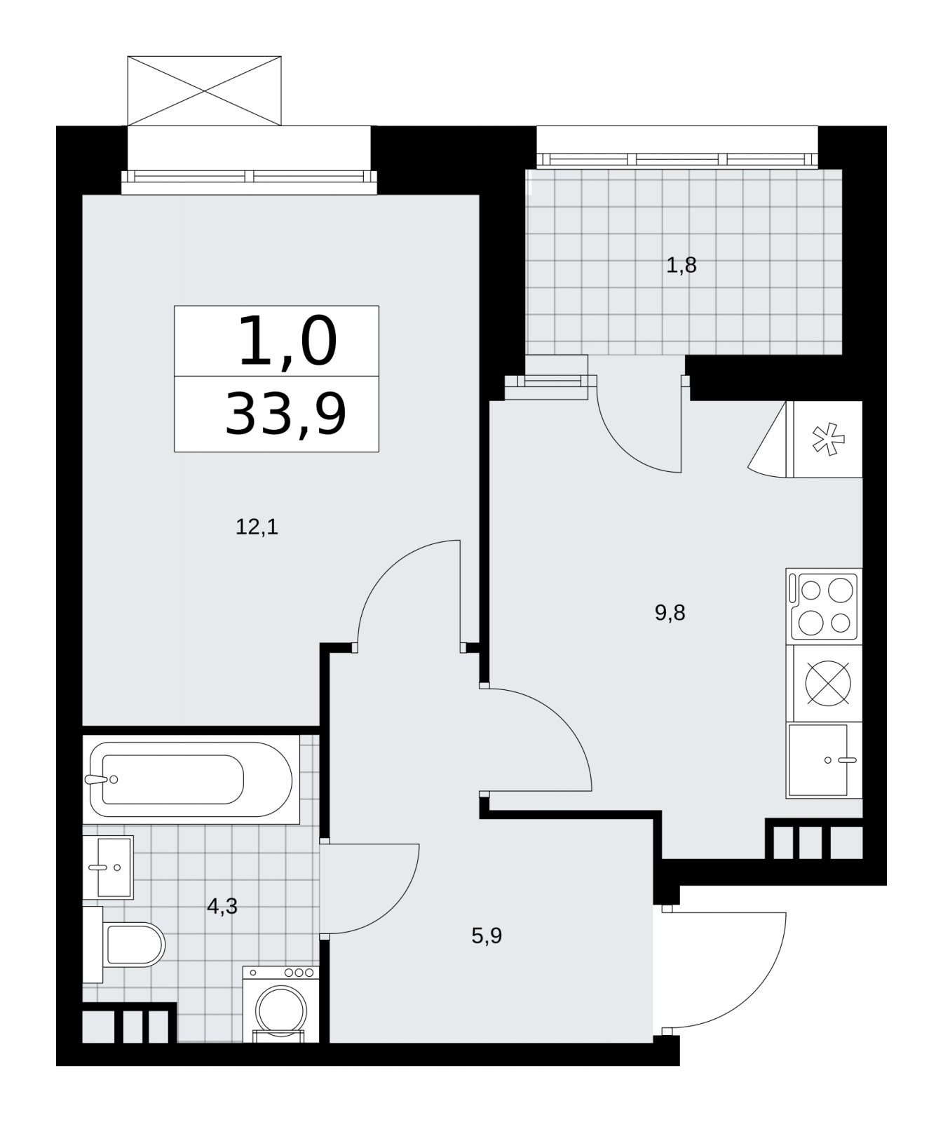 1-комнатная квартира без отделки, 33.9 м2, 5 этаж, сдача 4 квартал 2025 г., ЖК Бунинские кварталы, корпус 6.5 - объявление 2252771 - фото №1