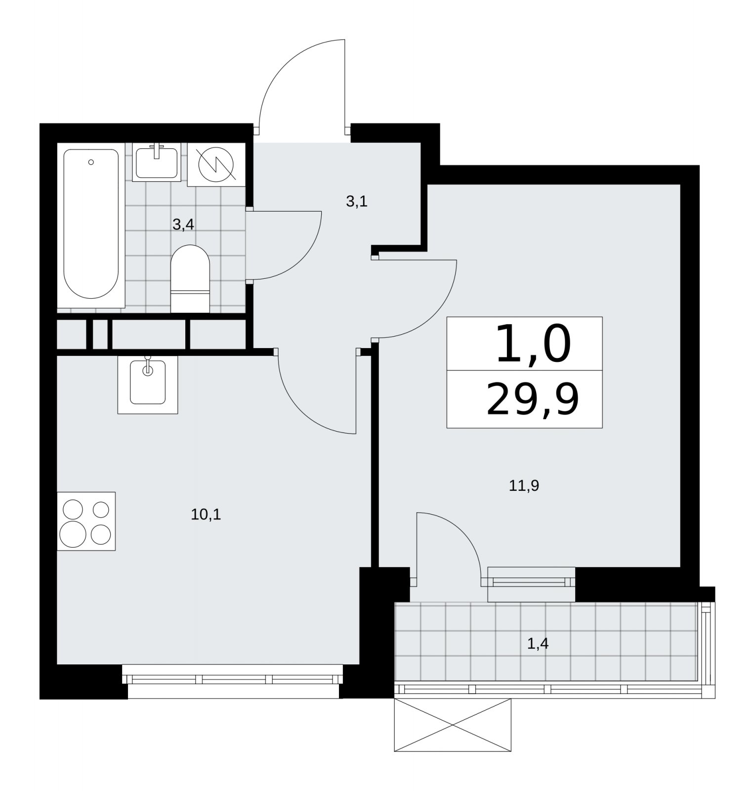 1-комнатная квартира с частичной отделкой, 29.9 м2, 12 этаж, сдача 1 квартал 2026 г., ЖК Скандинавия, корпус 37.1.3 - объявление 2216511 - фото №1