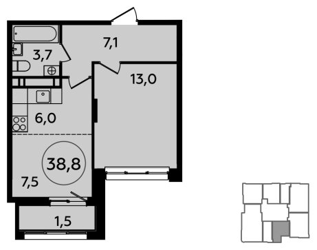 2-комнатная квартира (евро) с частичной отделкой, 38.8 м2, 12 этаж, сдача 1 квартал 2024 г., ЖК Скандинавия, корпус 23.1 - объявление 1514579 - фото №1