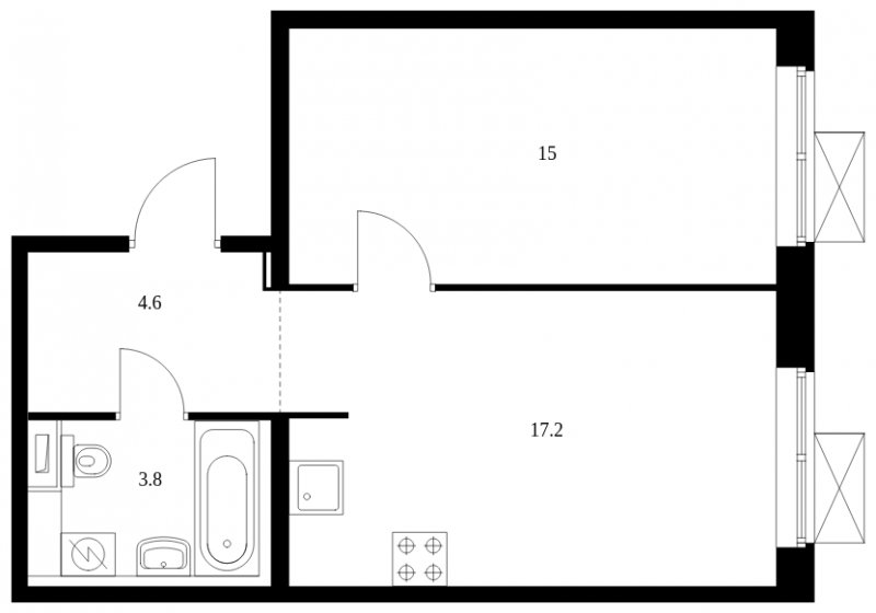 1-комнатная квартира с полной отделкой, 40.6 м2, 4 этаж, сдача 2 квартал 2023 г., ЖК Мещерский лес, корпус 8.1 - объявление 1740468 - фото №1