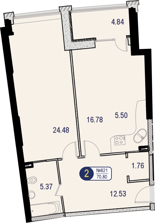2-комнатные апартаменты без отделки, 70.8 м2, 6 этаж, дом сдан, ЖК МФК Маршал, корпус 9 - объявление 1452924 - фото №1