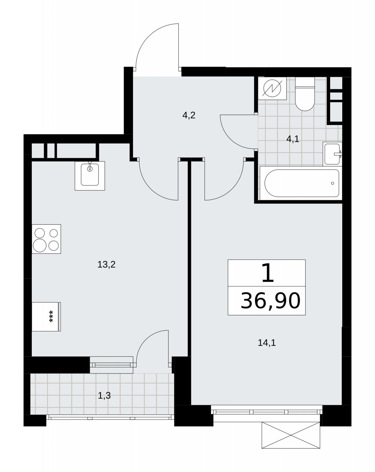 1-комнатная квартира без отделки, 36.9 м2, 10 этаж, сдача 3 квартал 2025 г., ЖК Скандинавия, корпус 28.1 - объявление 2202038 - фото №1