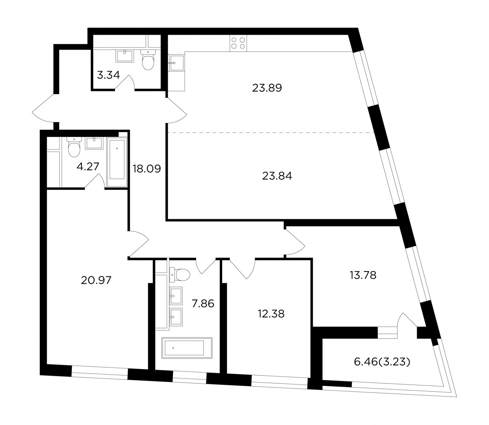 4-комнатная квартира без отделки, 131.65 м2, 26 этаж, дом сдан, ЖК КутузовGRAD 2, корпус 3 - объявление 2031512 - фото №1