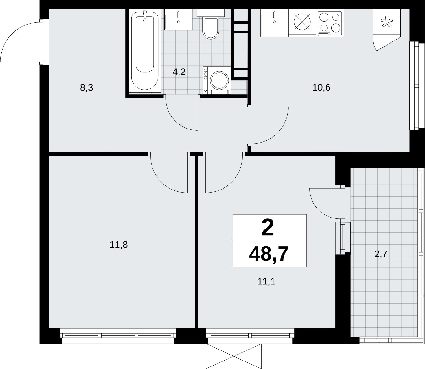 2-комнатная квартира без отделки, 48.7 м2, 9 этаж, сдача 4 квартал 2026 г., ЖК Скандинавия, корпус 2.18.1.4 - объявление 2350996 - фото №1