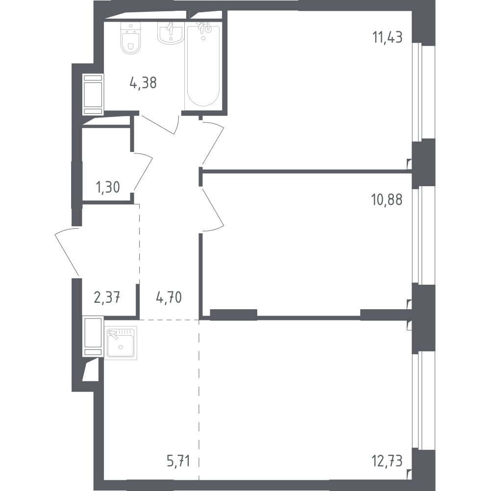 3-комнатная квартира с полной отделкой, 53.5 м2, 8 этаж, сдача 3 квартал 2024 г., ЖК Томилино Парк, корпус 5.2 - объявление 2224617 - фото №1