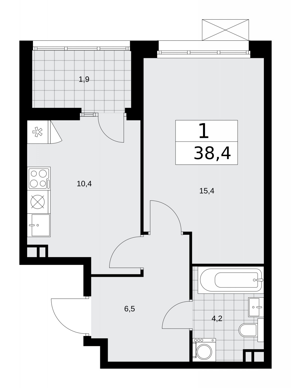 1-комнатная квартира с частичной отделкой, 38.4 м2, 9 этаж, сдача 2 квартал 2026 г., ЖК Деснаречье, корпус 4.6 - объявление 2264670 - фото №1