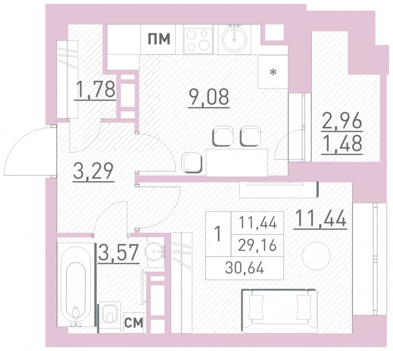 1-комнатная квартира 30.6 м2, 13 этаж, дом сдан, ЖК Столичный, корпус 20 - объявление 1787053 - фото №1