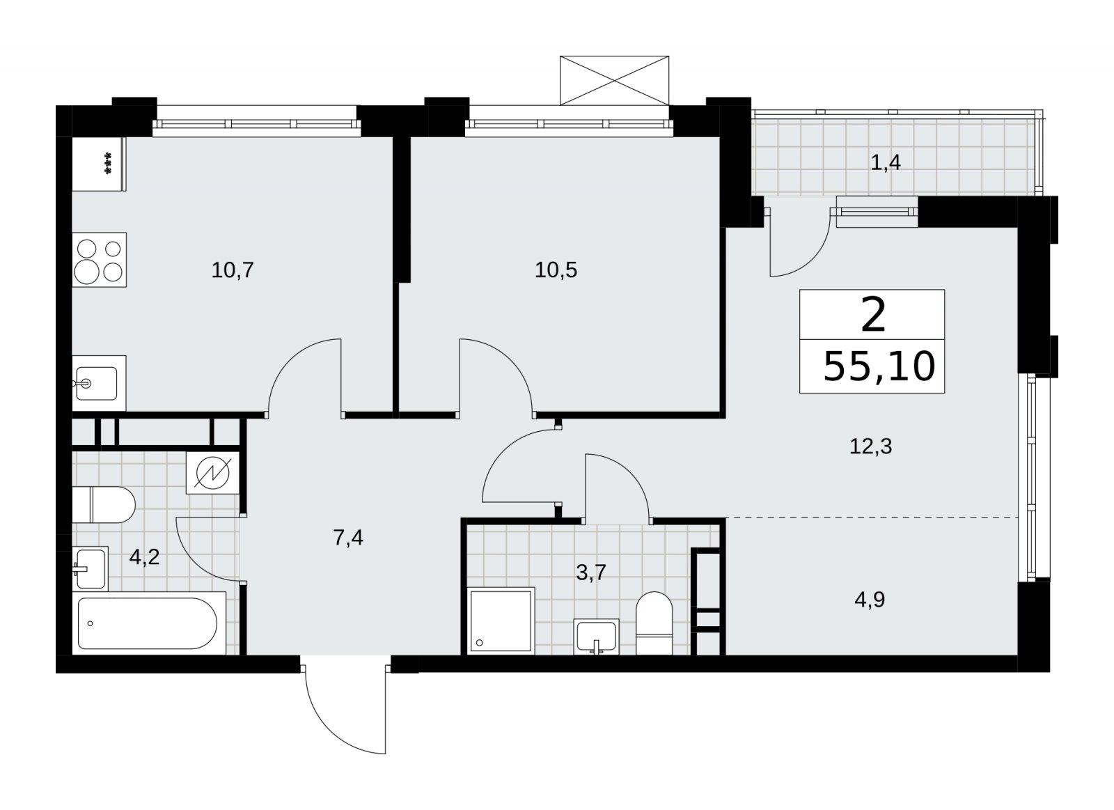 2-комнатная квартира без отделки, 55.1 м2, 15 этаж, сдача 3 квартал 2025 г., ЖК Скандинавия, корпус 28.1 - объявление 2201853 - фото №1