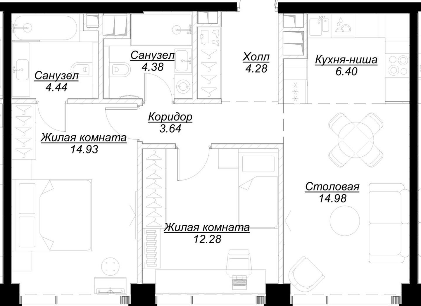 2-комнатная квартира с частичной отделкой, 65.21 м2, 37 этаж, сдача 4 квартал 2024 г., ЖК MOD, корпус Mann - объявление 2194116 - фото №1