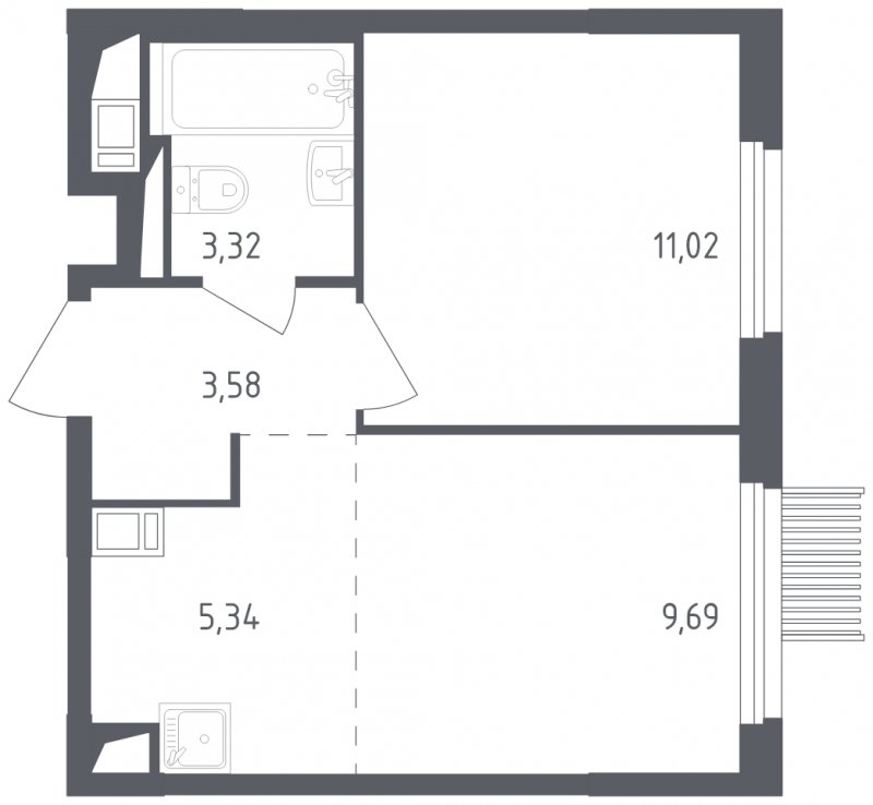 2-комнатная квартира с полной отделкой, 32.95 м2, 16 этаж, сдача 2 квартал 2023 г., ЖК Мытищи Парк, корпус 1 - объявление 1579647 - фото №1