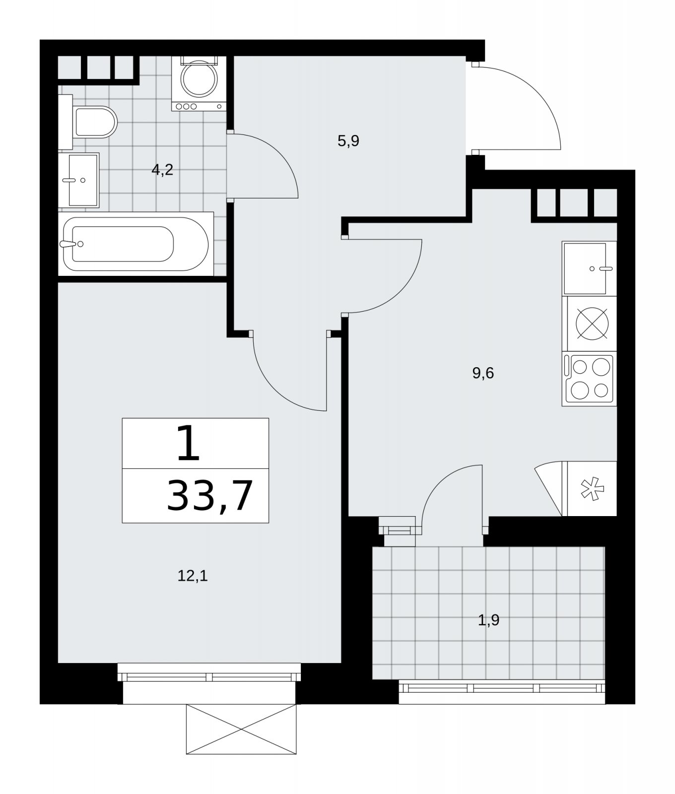 1-комнатная квартира с частичной отделкой, 33.7 м2, 6 этаж, сдача 2 квартал 2026 г., ЖК Скандинавия, корпус 25.2 - объявление 2283498 - фото №1