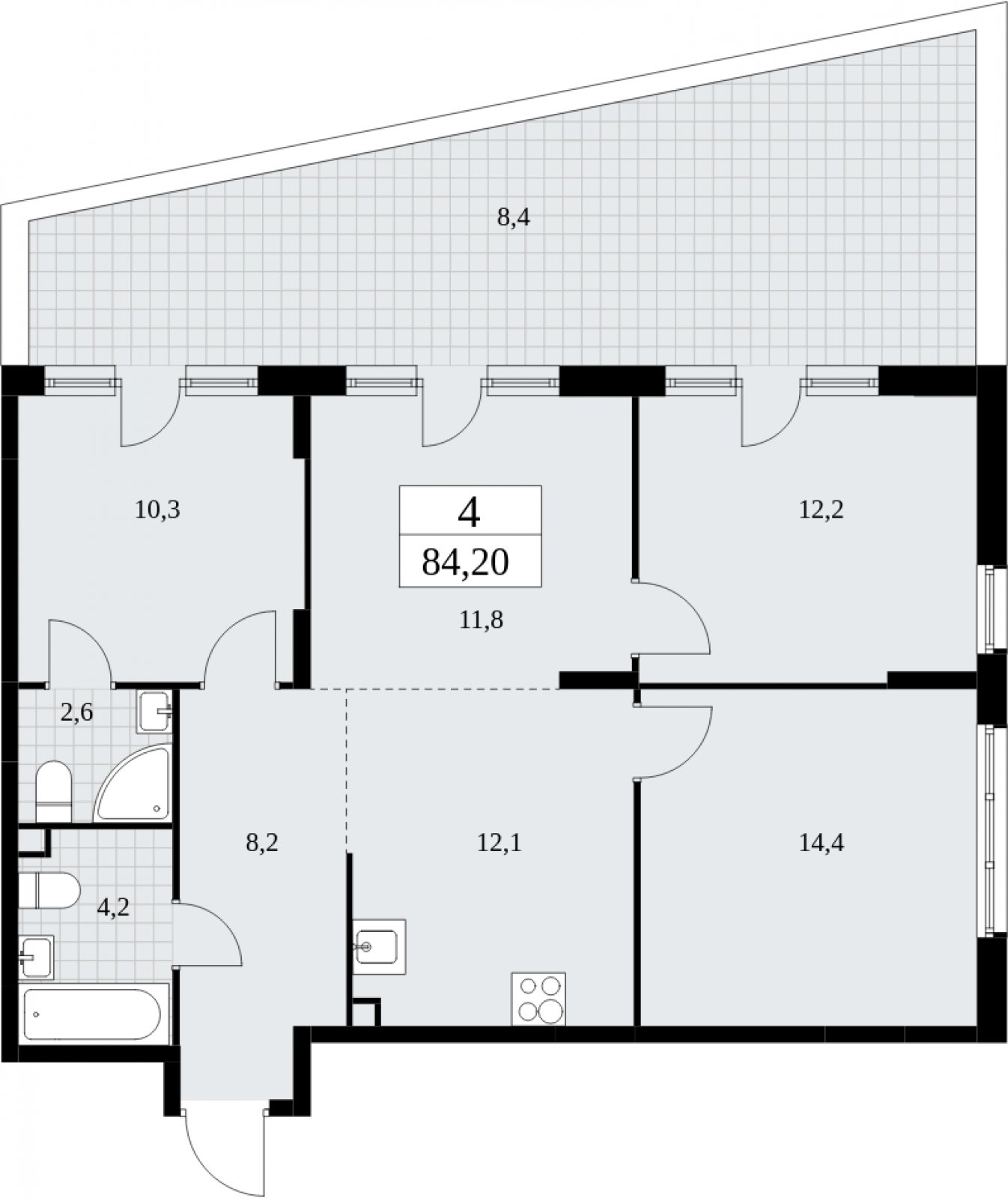 4-комнатная квартира (евро) с частичной отделкой, 84.2 м2, 2 этаж, сдача 4 квартал 2024 г., ЖК Скандинавия, корпус 36.1.1 - объявление 2052250 - фото №1