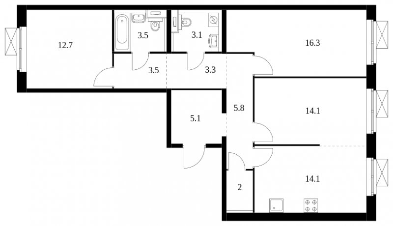 3-комнатная квартира с полной отделкой, 83.5 м2, 6 этаж, сдача 3 квартал 2023 г., ЖК Кольская 8, корпус 1 - объявление 1501905 - фото №1
