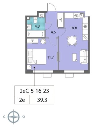 1-комнатная квартира 2 м2, 23 этаж, сдача 4 квартал 2022 г., ЖК Лучи, корпус 12 - объявление 1695201 - фото №1