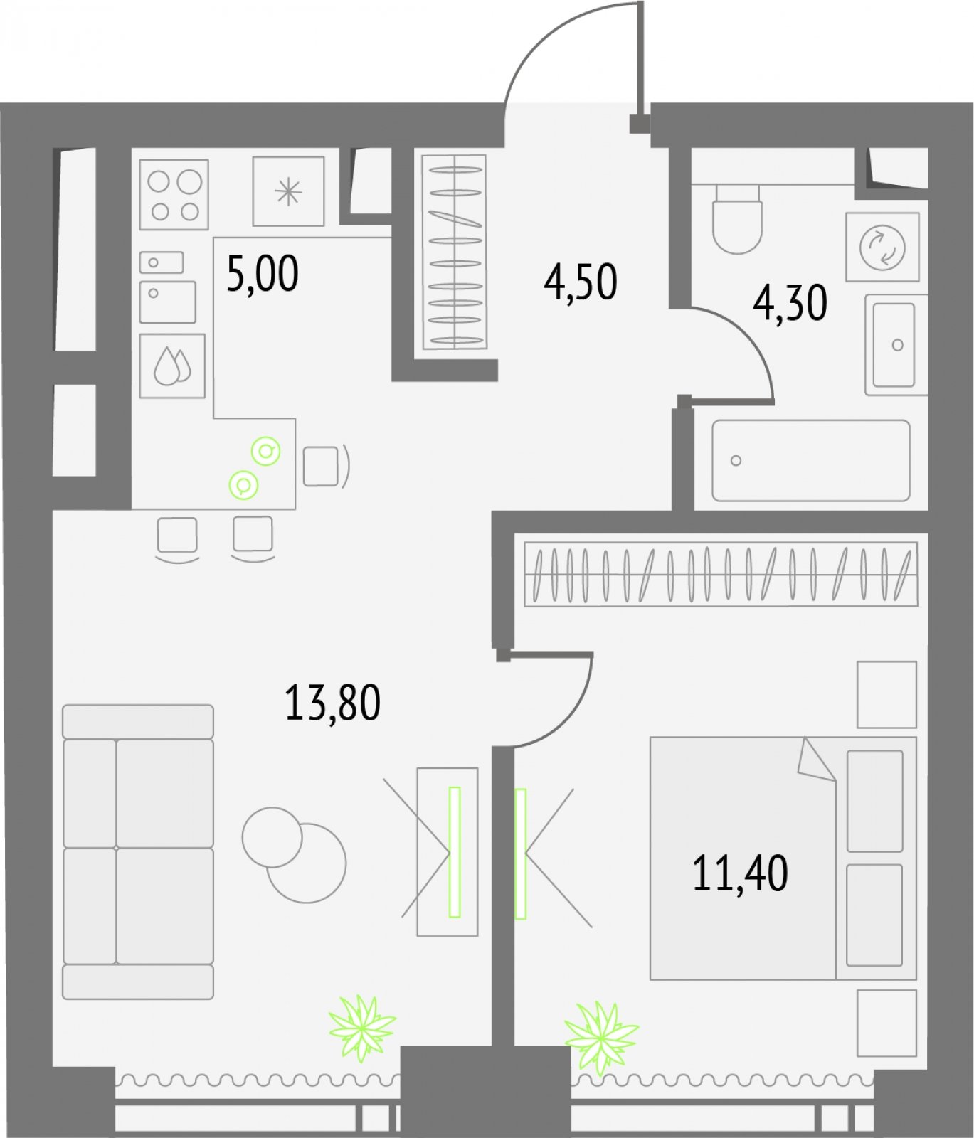 1-комнатная квартира без отделки, 39 м2, 32 этаж, сдача 2 квартал 2026 г., ЖК Upside Towers, корпус 1 - объявление 2281098 - фото №1