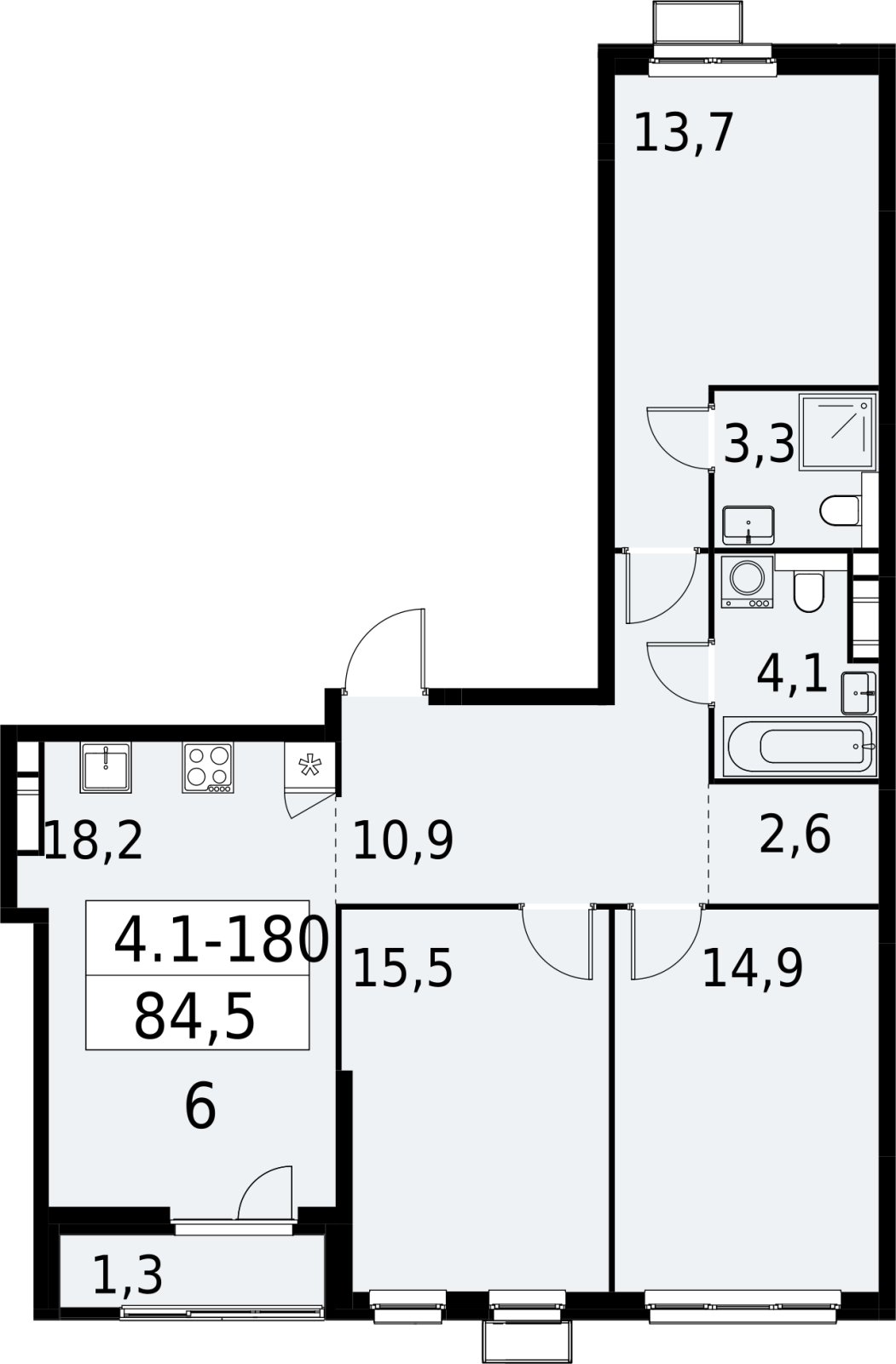 3-комнатная квартира с полной отделкой, 84.5 м2, 8 этаж, сдача 2 квартал 2027 г., ЖК Южные сады, корпус 4.1.2 - объявление 2392709 - фото №1