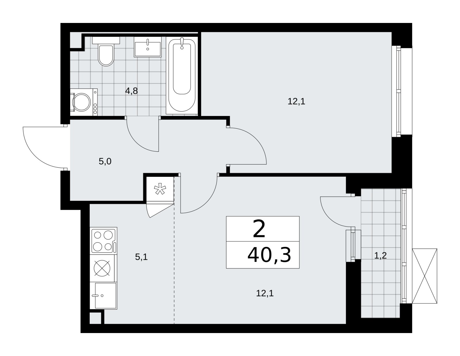 2-комнатная квартира (евро) без отделки, 40.3 м2, 2 этаж, сдача 2 квартал 2026 г., ЖК Скандинавия, корпус 25.4 - объявление 2284088 - фото №1