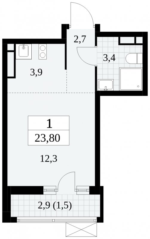 Студия с полной отделкой, 23.8 м2, 9 этаж, сдача 3 квартал 2024 г., ЖК Прокшино, корпус 6.5 - объявление 1663329 - фото №1