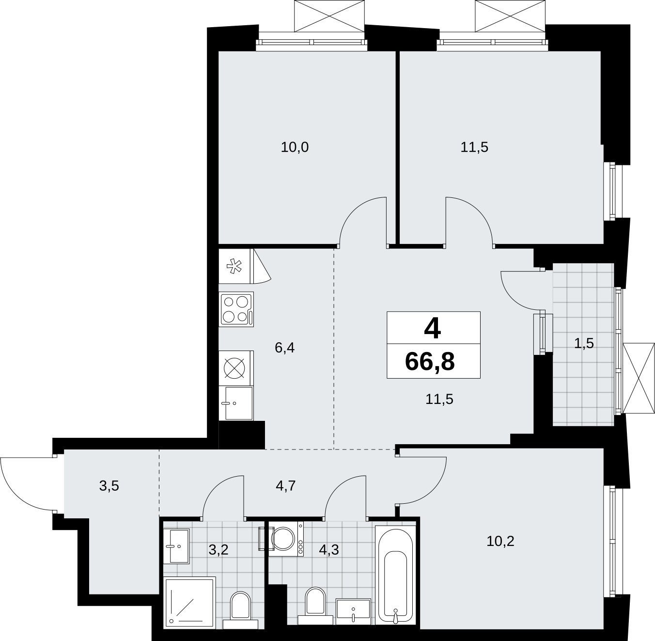 4-комнатная квартира (евро) без отделки, 66.8 м2, 3 этаж, сдача 1 квартал 2026 г., ЖК Дзен-кварталы, корпус 6.2.2 - объявление 2328632 - фото №1