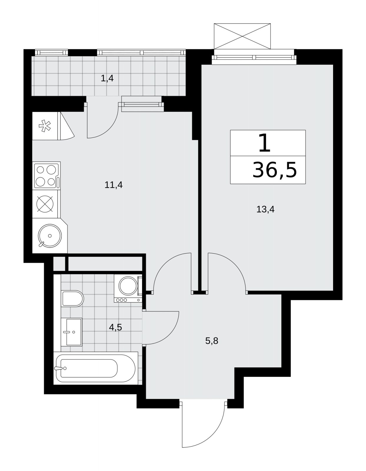 1-комнатная квартира без отделки, 36.5 м2, 10 этаж, сдача 1 квартал 2026 г., ЖК Прокшино, корпус 11.2.1 - объявление 2270024 - фото №1