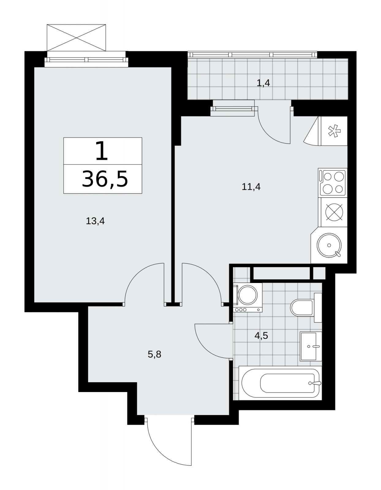 1-комнатная квартира без отделки, 36.5 м2, 8 этаж, сдача 4 квартал 2025 г., ЖК Прокшино, корпус 11.1.4 - объявление 2257740 - фото №1