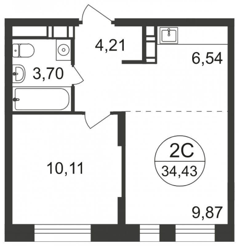 2-комнатная квартира с полной отделкой, 34.43 м2, 3 этаж, сдача 3 квартал 2023 г., ЖК Люберцы, корпус 66 - объявление 1682269 - фото №1