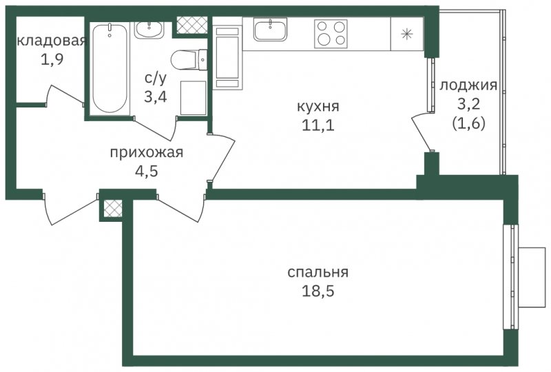 1-комнатная квартира с частичной отделкой, 41 м2, 17 этаж, сдача 1 квартал 2023 г., ЖК Зеленая Вертикаль, корпус 7 - объявление 1806762 - фото №1