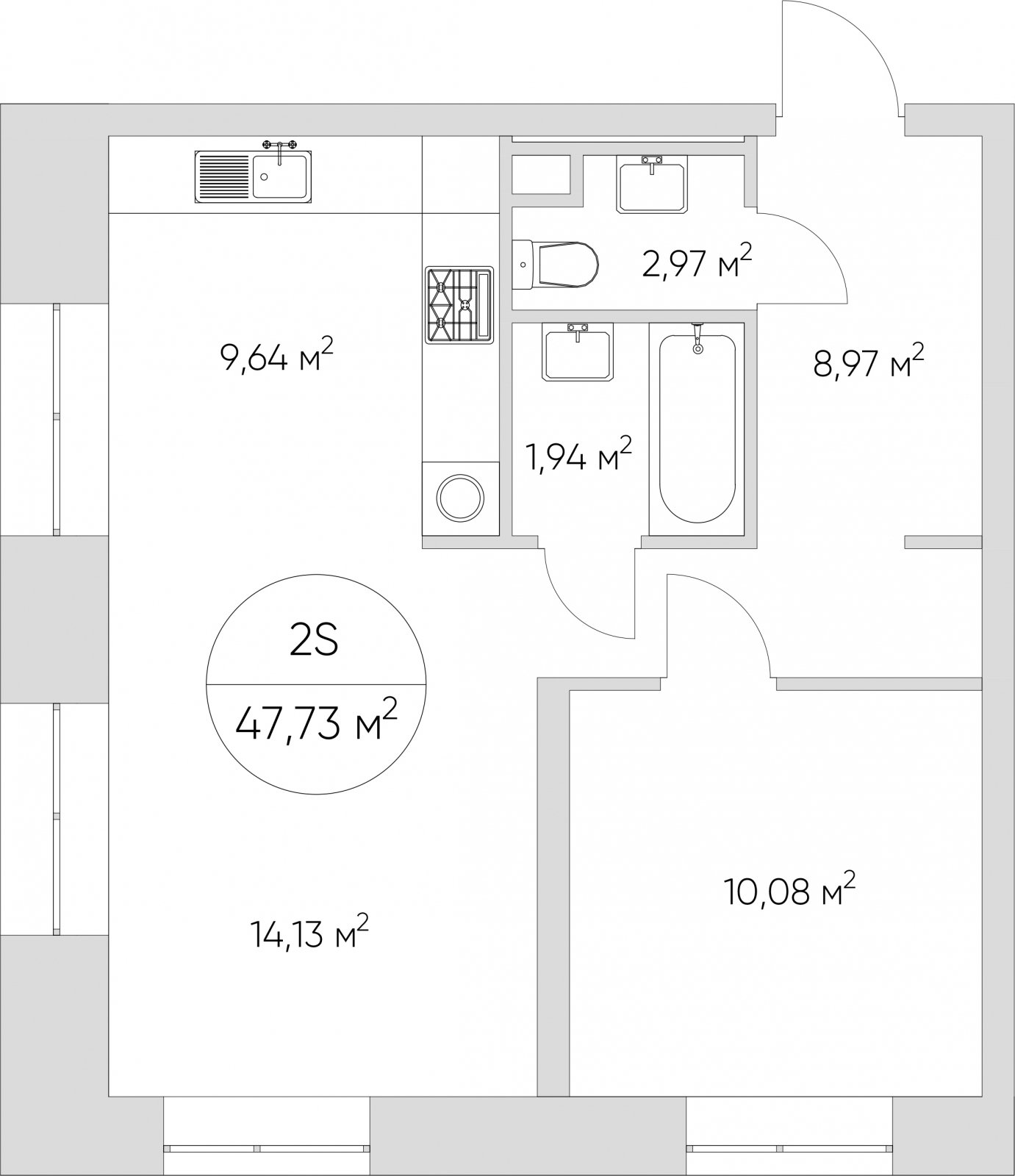 2-комнатные апартаменты без отделки, 47.73 м2, 11 этаж, дом сдан, ЖК N'ICE LOFT, корпус 1 - объявление 2171524 - фото №1