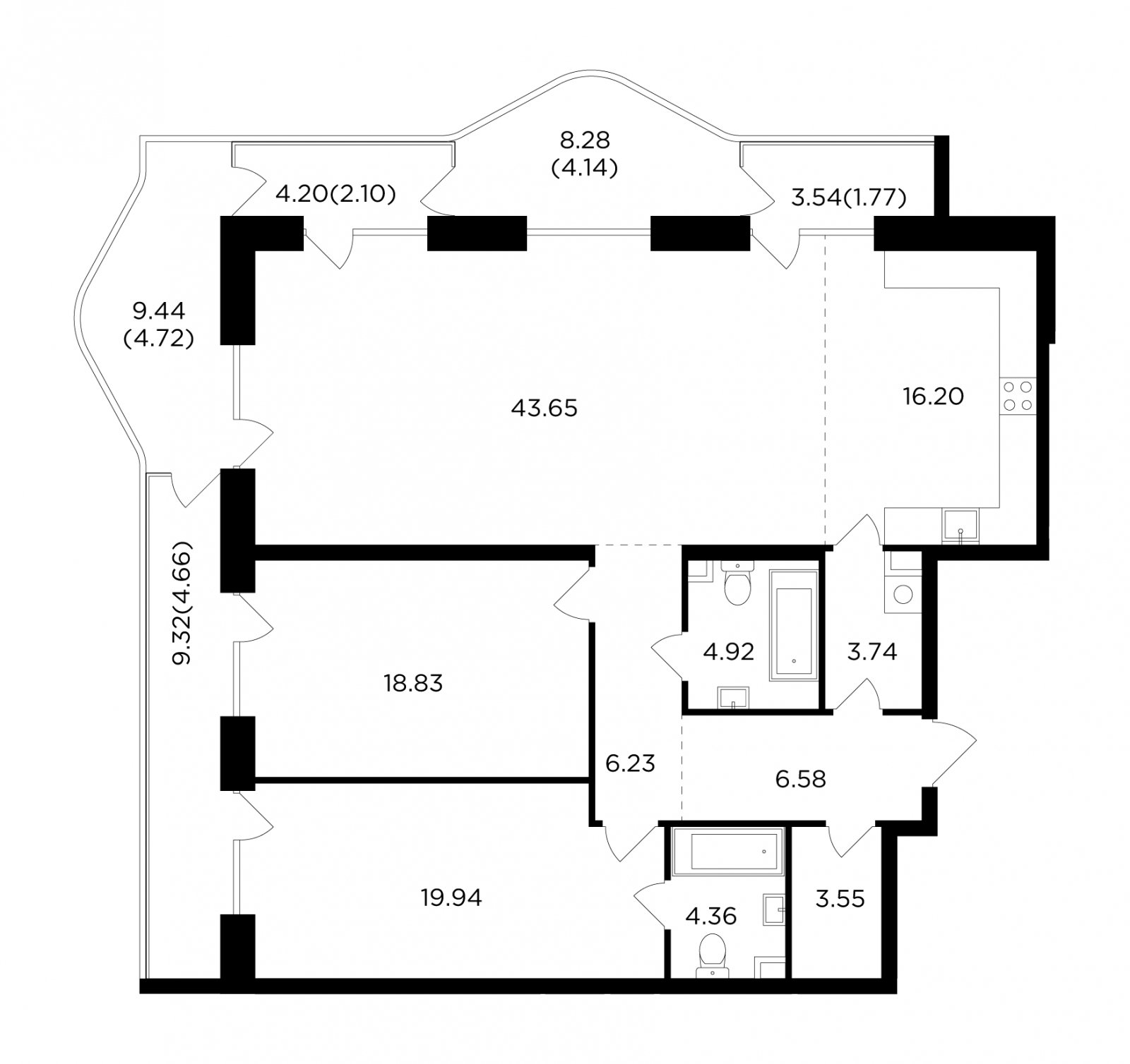 3-комнатная квартира с частичной отделкой, 111.86 м2, 11 этаж, дом сдан, ЖК FORIVER, корпус 4 - объявление 2323088 - фото №1