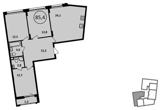 3-комнатная квартира без отделки, 85.4 м2, 2 этаж, сдача 4 квартал 2022 г., ЖК Испанские кварталы, корпус 5.1 - объявление 1409191 - фото №1